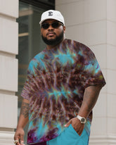 Men's Plus Size Rich Razzin Rolled Ice Dye Tie-Dye Crewneck T-Shirt Shorts Suit